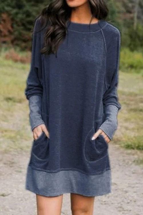 Dam Klänning Med Fickor Långärmad Casual Stil 2