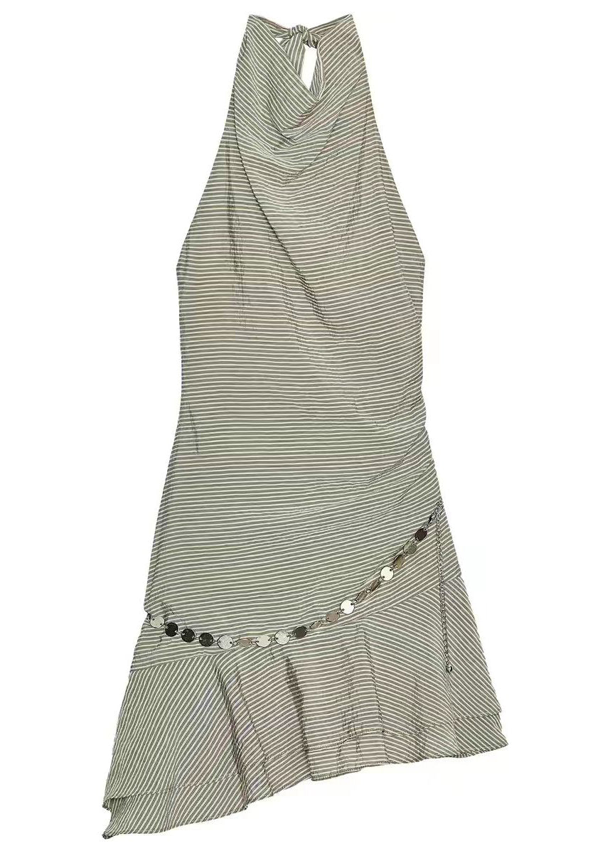 Dam Klänning Mini Randig Halterkedja Trendig Sommarstil 4