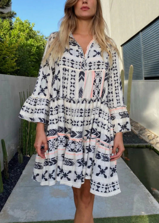 Dam Klänning Oversized Mini med Tryck och Armbandsärm 2