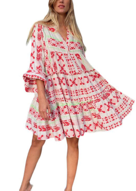 Dam Klänning Oversized Mini med Tryck och Armbandsärm 4