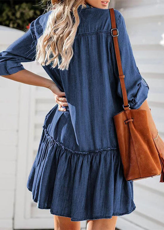Dam Klänning Volang Ståkrage Denimstil 3
