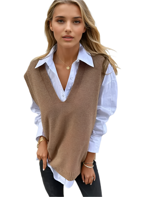 Dam Knit Sweater Vest V-ringad Design 0