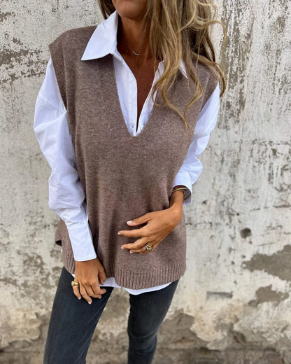 Dam Knit Sweater Vest V-ringad Design 2
