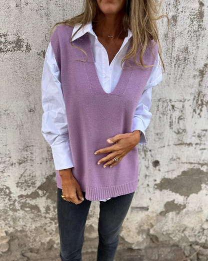 Dam Knit Sweater Vest V-ringad Design 4
