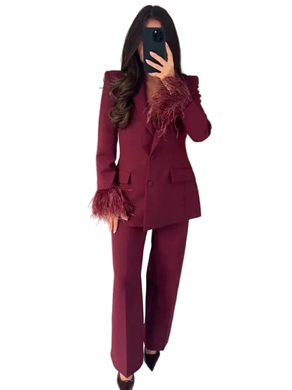 Dam Kostym Set med Blazer och Byxor 0