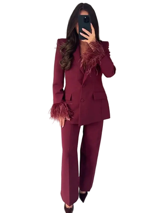 Dam Kostym Set med Blazer och Byxor 0