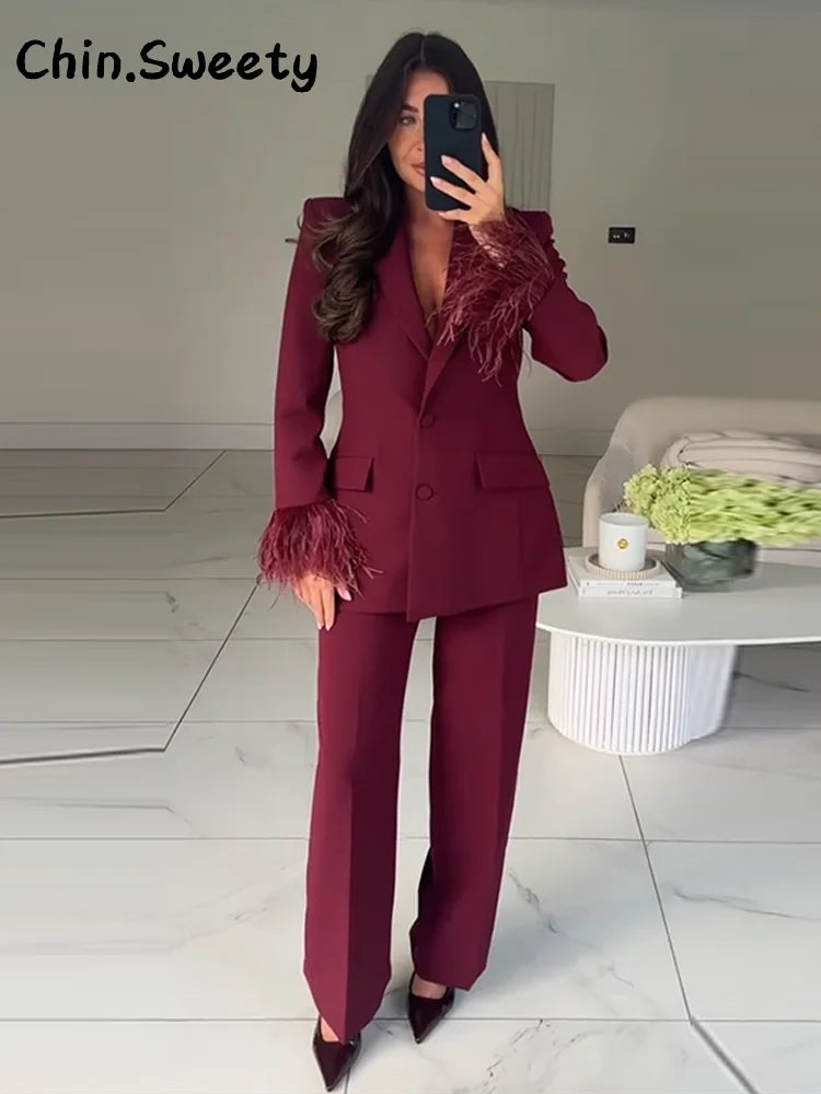 Dam Kostym Set med Blazer och Byxor 1
