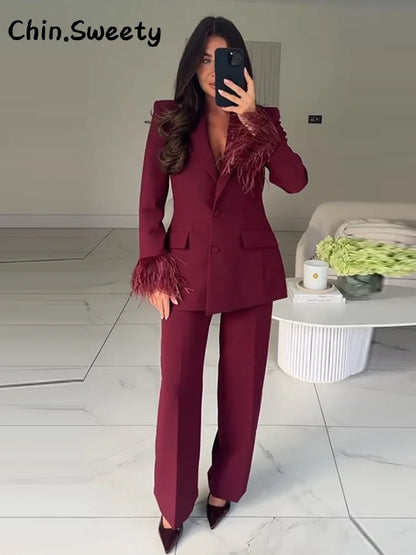 Dam Kostym Set med Blazer och Byxor 1