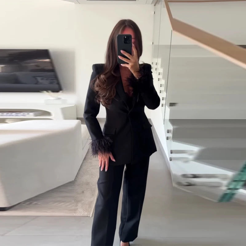 Dam Kostym Set med Blazer och Byxor 11