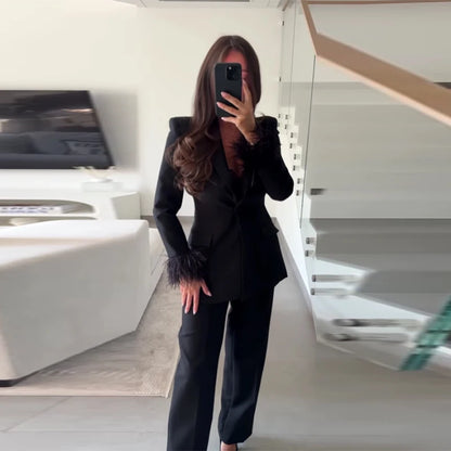 Dam Kostym Set med Blazer och Byxor 11