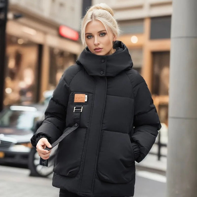 Dam Lång Vinterjacka Klassisk Design Varm Polyester-Bomull 3