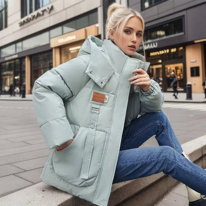 Dam Lång Vinterjacka Klassisk Design Varm Polyester-Bomull 4
