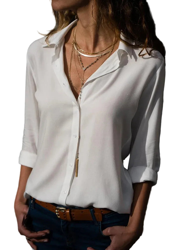 Dam Långärmad Blus Casual med Modern Krage 0
