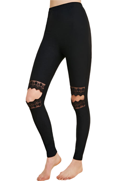Dam Leggings med Spetsutskärningar i Borstad Design 0