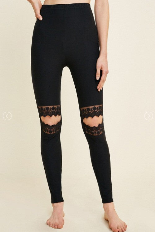 Dam Leggings med Spetsutskärningar i Borstad Design 1