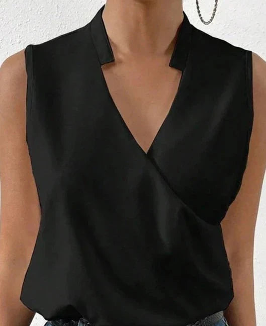 Dam Linne Ärmlöst Modern Design Cross Neckline 1