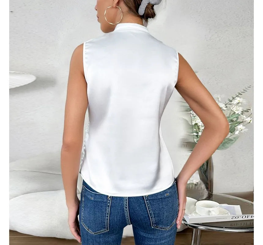 Dam Linne Ärmlöst Modern Design Cross Neckline 3