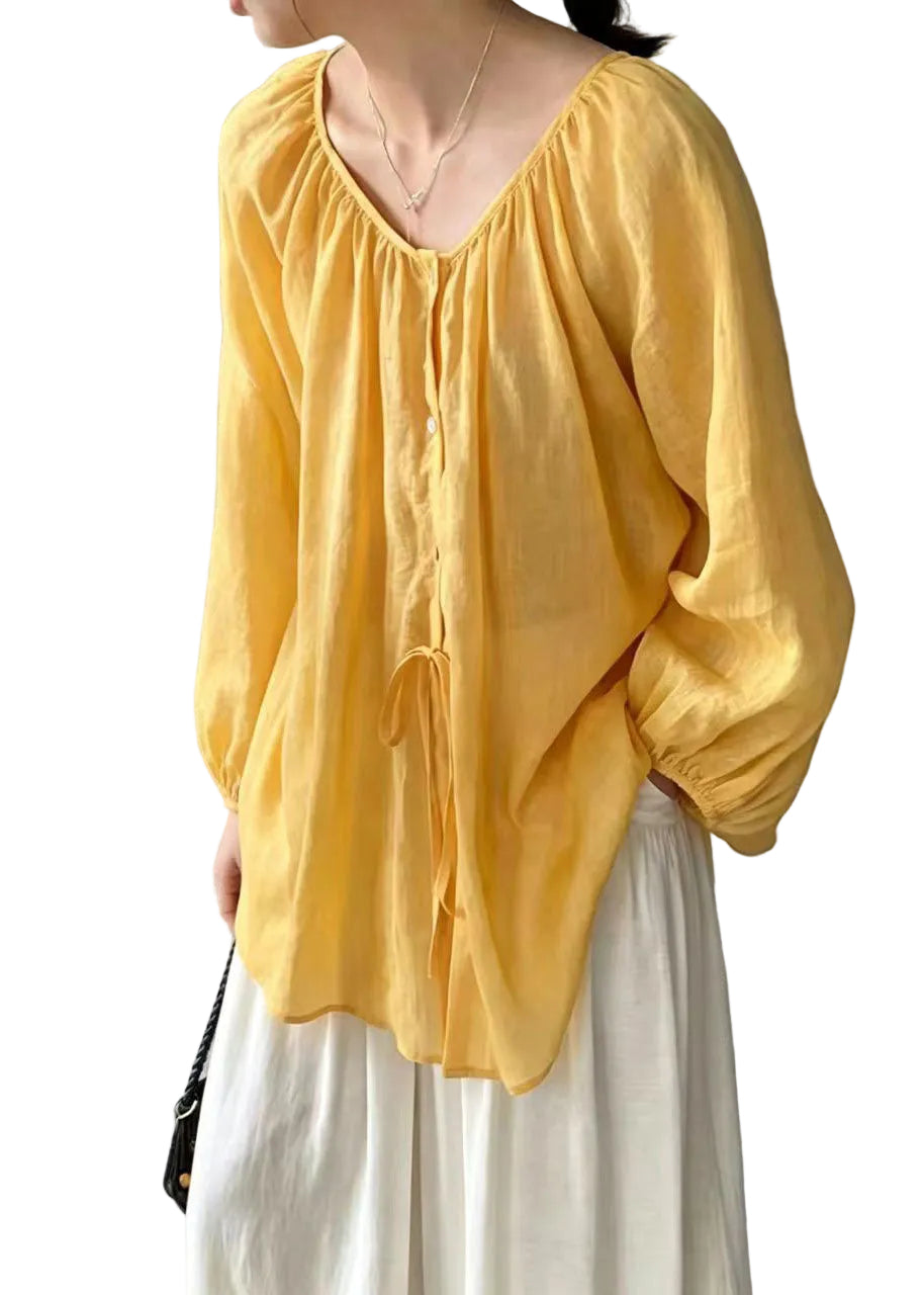 Dam Linne Blus Oversized Boho Stil 0