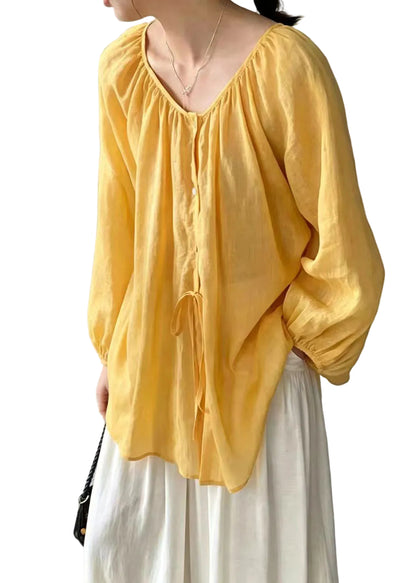 Dam Linne Blus Oversized Boho Stil 0