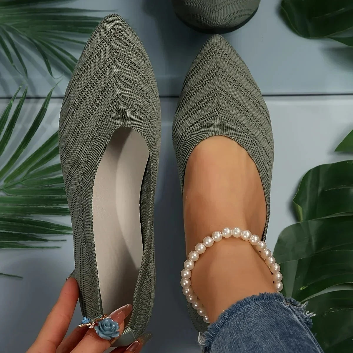 Dam Loafers Spetsad Tå Platt Skor 8