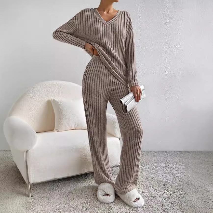 Dam Lounge Set Ribbad Stickad Mjuk Material 1