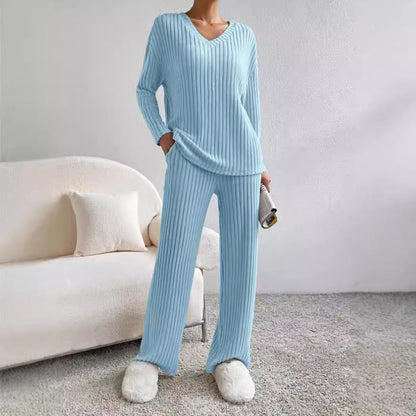 Dam Lounge Set Ribbad Stickad Mjuk Material 2