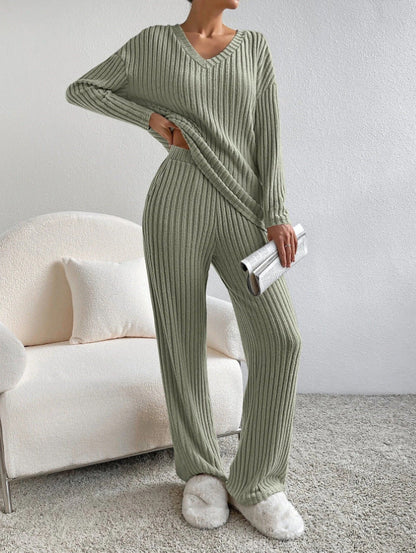 Dam Lounge Set Ribbad Stickad Mjuk Material 5
