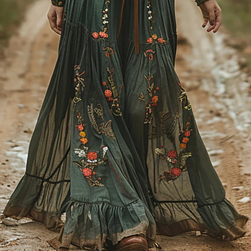 Dam Maxiklänning Bohemian Blommönster Med Skjortkrage 2