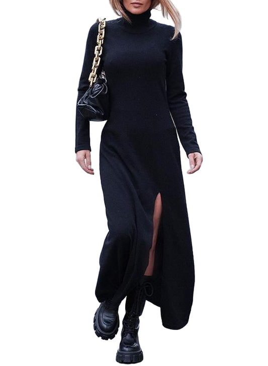 Dam Maxiklänning med Turtleneck och Hög Slits 0