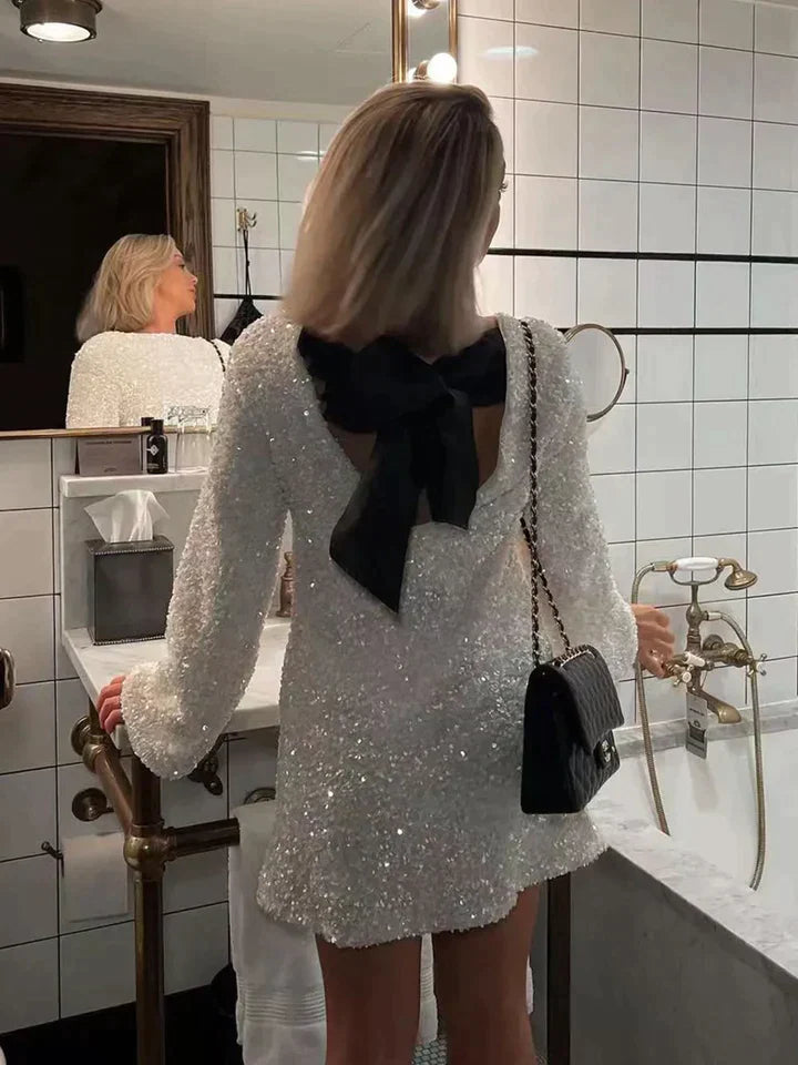 Dam Midiklänning med Glitterdetaljer Feminin Stilfull Design 0