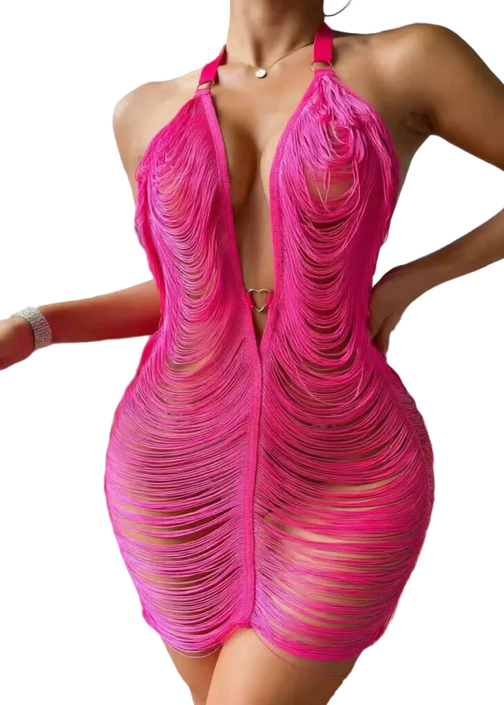 Dam Mini Klänning Halter Cut Out Sommarstil 0