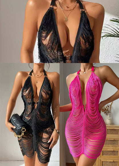 Dam Mini Klänning Halter Cut Out Sommarstil 4