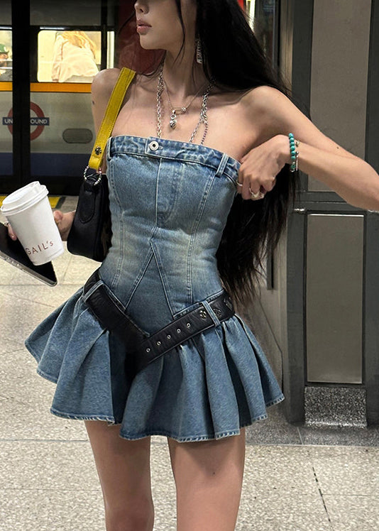 Dam Miniklänning Axelbandslös Denim Sommarstil 2