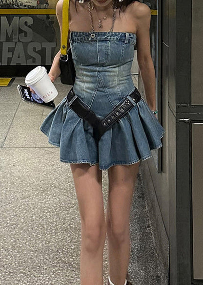 Dam Miniklänning Axelbandslös Denim Sommarstil 3