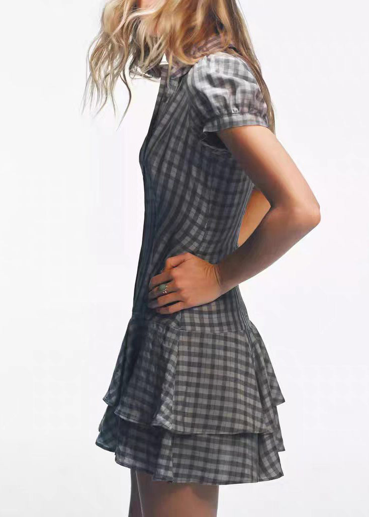 Dam Miniklänning Peter Pan-krage Rutig Design 1