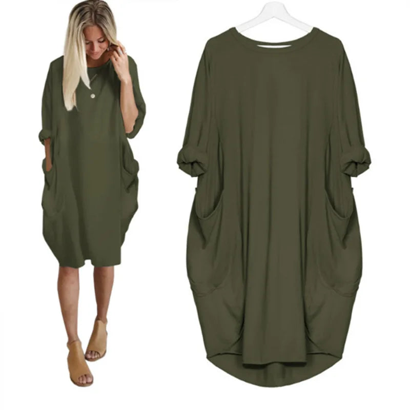 Dam Oversized Klänning Rund Halsringning Mjuk Tyg 10