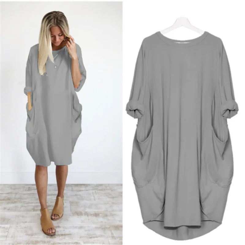 Dam Oversized Klänning Rund Halsringning Mjuk Tyg 13