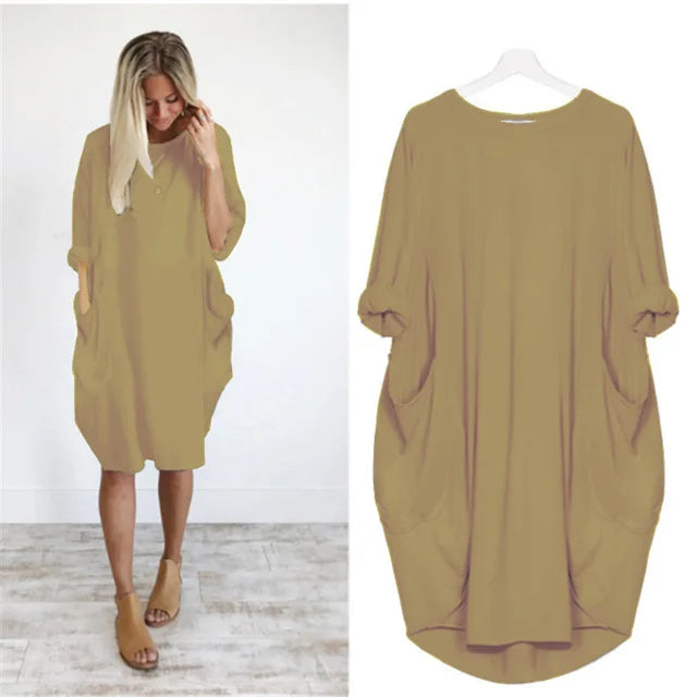 Dam Oversized Klänning Rund Halsringning Mjuk Tyg 15