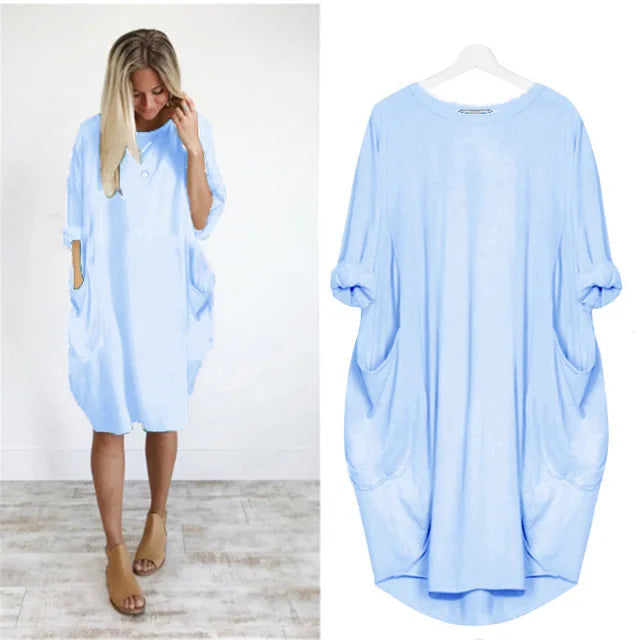 Dam Oversized Klänning Rund Halsringning Mjuk Tyg 7