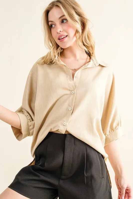 Dam Oversized Linneskjorta med Knappfront för Avslappnad Stil 1