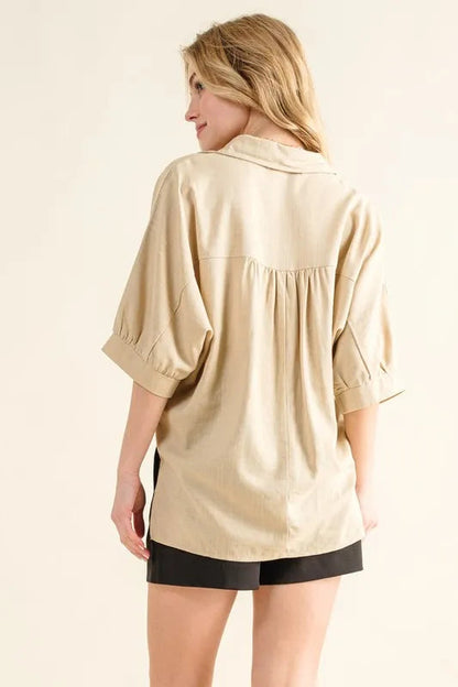 Dam Oversized Linneskjorta med Knappfront för Avslappnad Stil 2