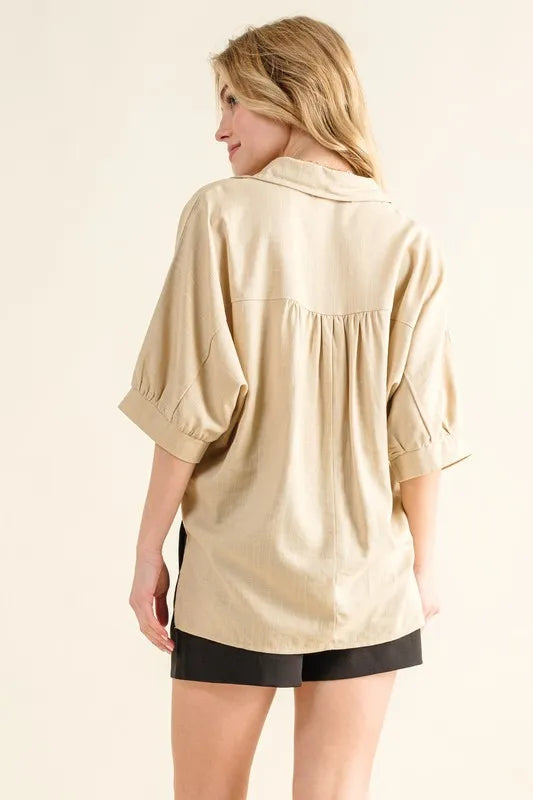 Dam Oversized Linneskjorta med Knappfront för Avslappnad Stil 2