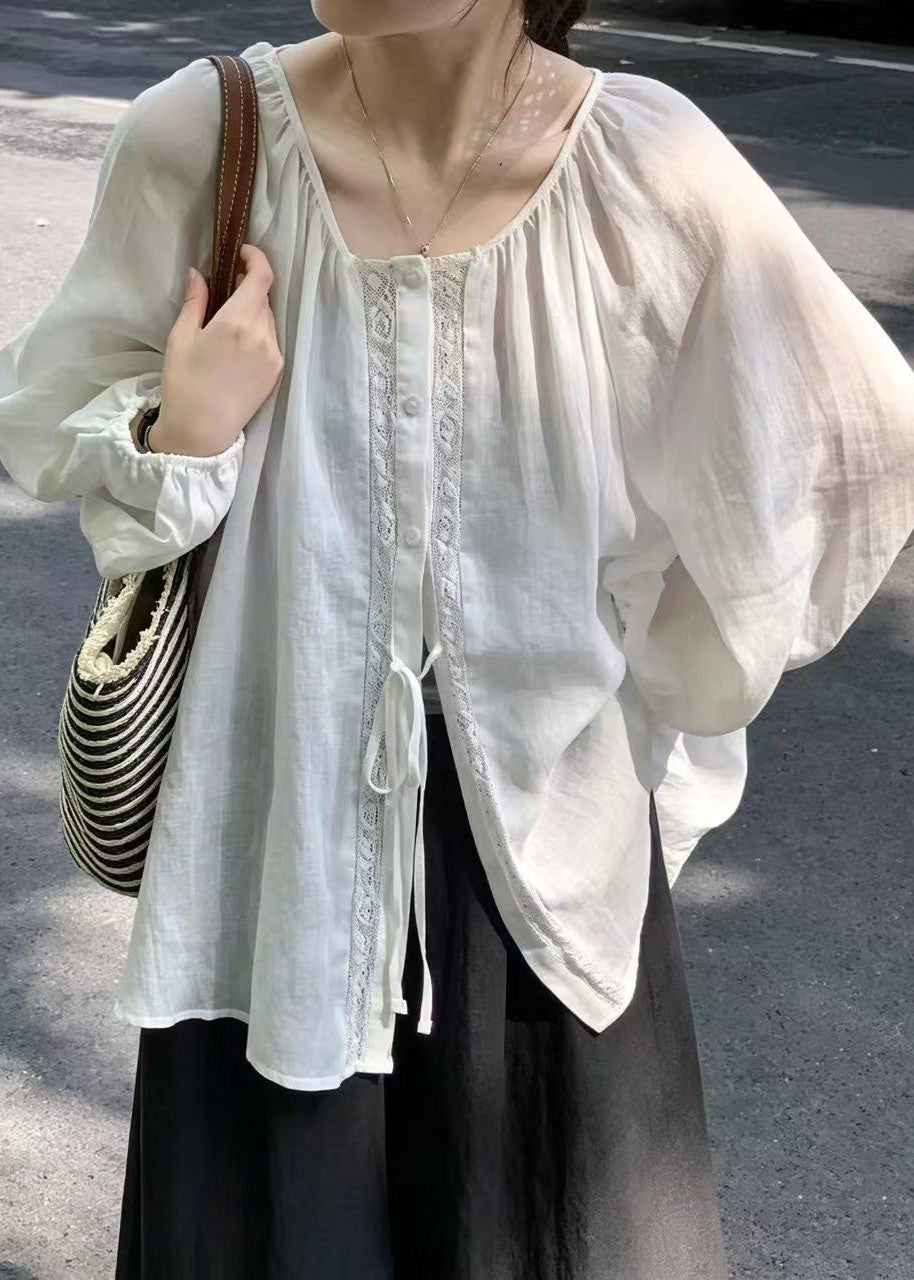 Dam Oversized Linneskjorta med Snörning Vit 0