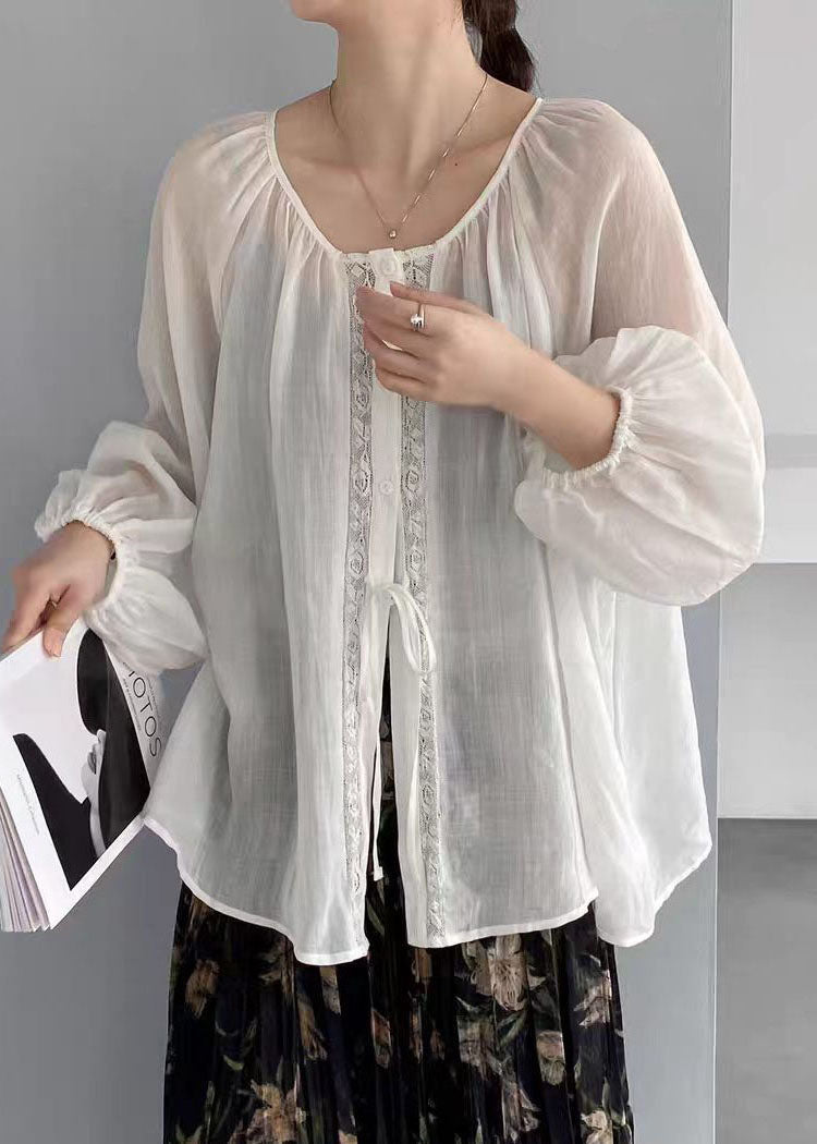 Dam Oversized Linneskjorta med Snörning Vit 2