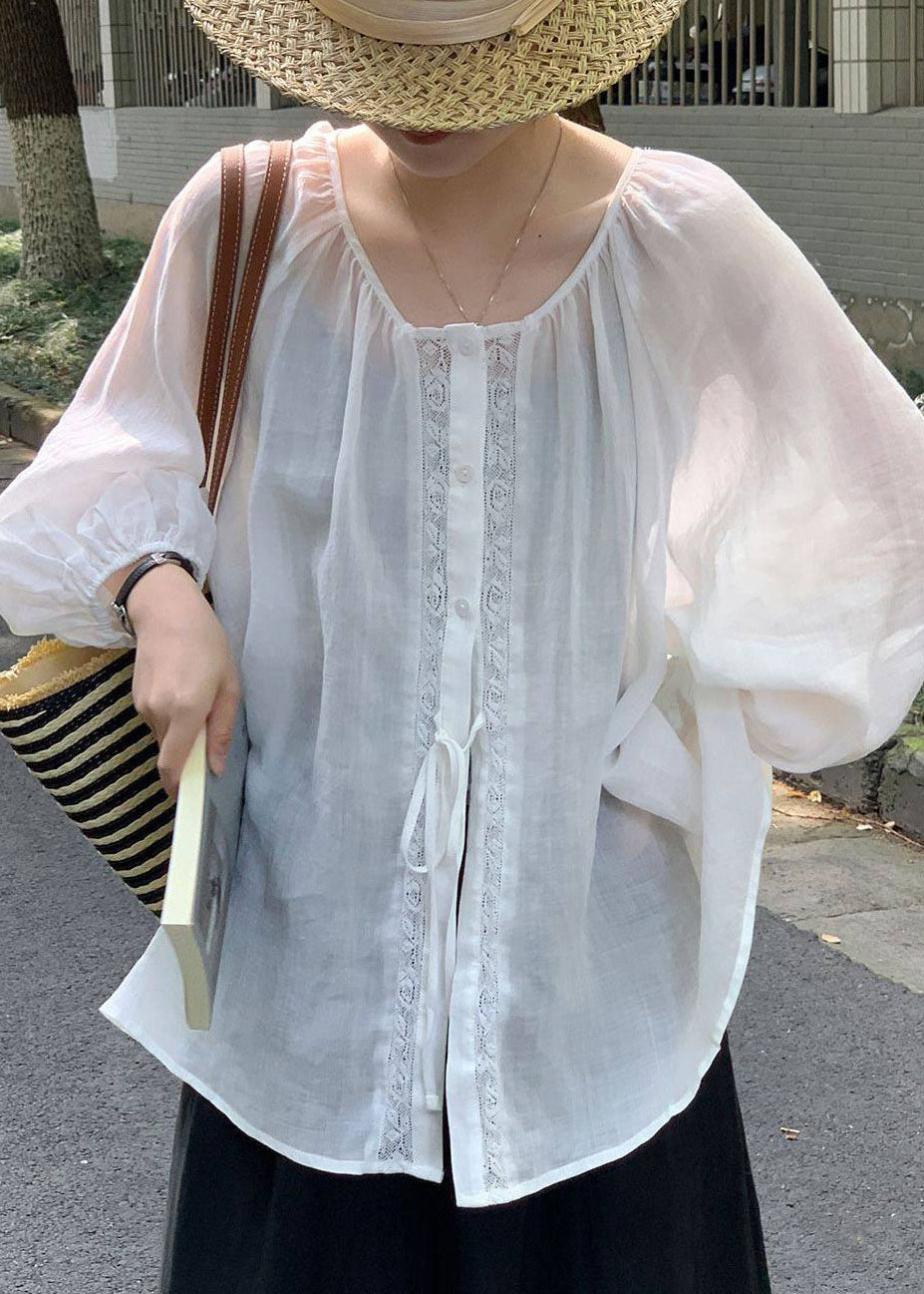 Dam Oversized Linneskjorta med Snörning Vit 3