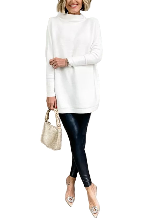 Dam Oversized Tröja med Mockneck och Fallande Axlar 0