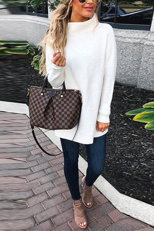 Dam Oversized Tröja med Mockneck och Fallande Axlar 2
