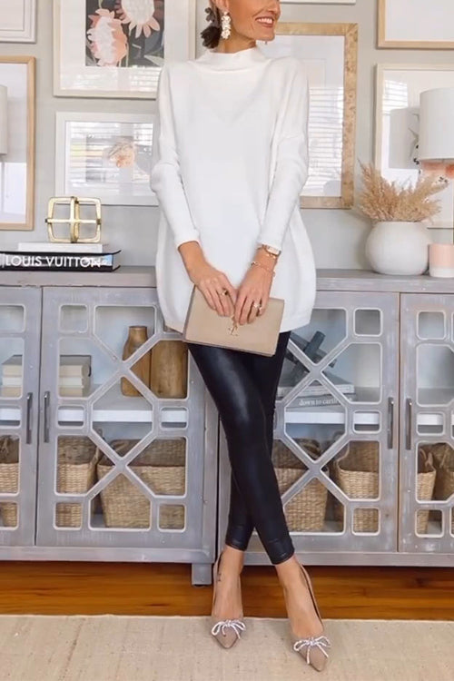 Dam Oversized Tröja med Mockneck och Fallande Axlar 3