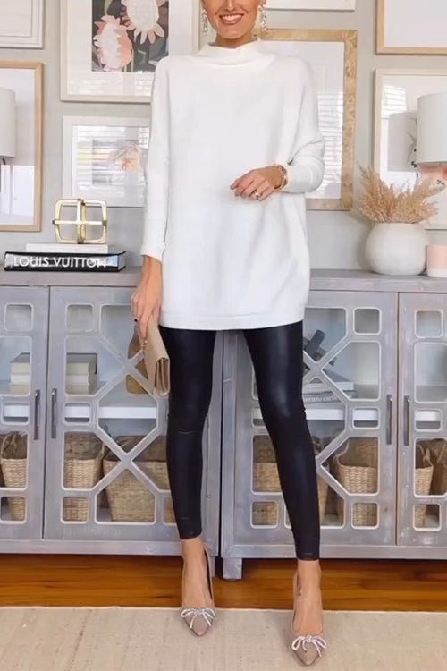Dam Oversized Tröja med Mockneck och Fallande Axlar 4