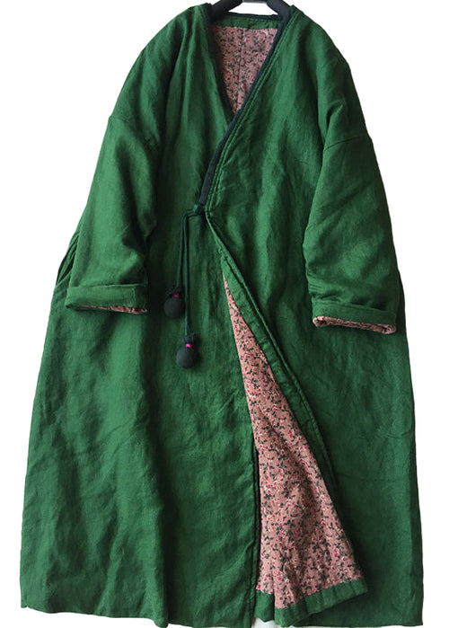 Dam Parka i Grön V-ringad Design med Knappar 0